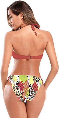 SHEKINI Dames Zwemkleding Bikiniset Hangende Nek Geplooid Tweedelig Zwempak Twee Srap Gedrukte Zwemshorts - Afbeelding 4