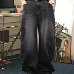 Heren baggy jeans met wijde pasvorm, zachte stof en vintage look