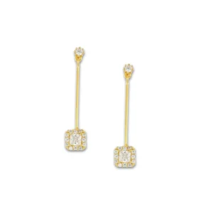 Lange Oorbellen Goudkleurig met Vierkant Hanger En Zirkonia Steentjes - Amaia