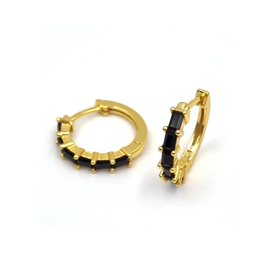 16mm Gold plated zilveren oorbellen met zwarte zirkonia steentjes Ciara - Afbeelding 2