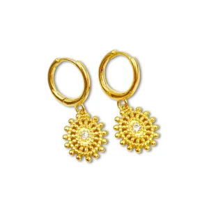 Gold plated zilveren oorbellen met hanger en zirkonia steentje - Lizzie