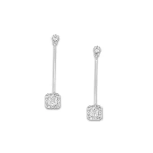 Zilveren Oorbellen met Vierkant Hanger - Zirkonia Steentjes - Amaia